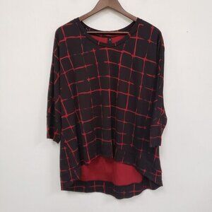 Melissa McCarthy Seven7 Black with Red Grid Layered Hem Top